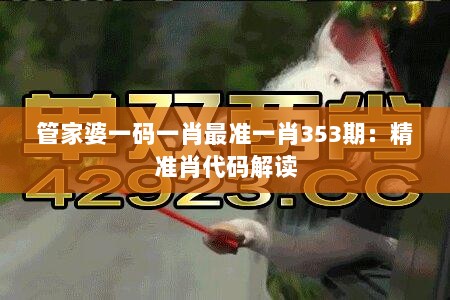 管家婆一码一肖最准一肖353期：精准肖代码解读