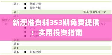 新澳准资料353期免费提供：实用投资指南