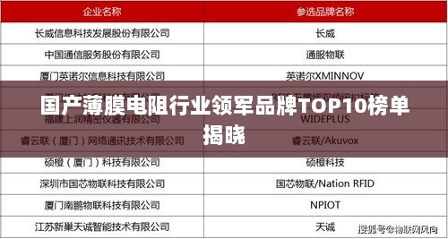 国产薄膜电阻行业领军品牌TOP10榜单揭晓