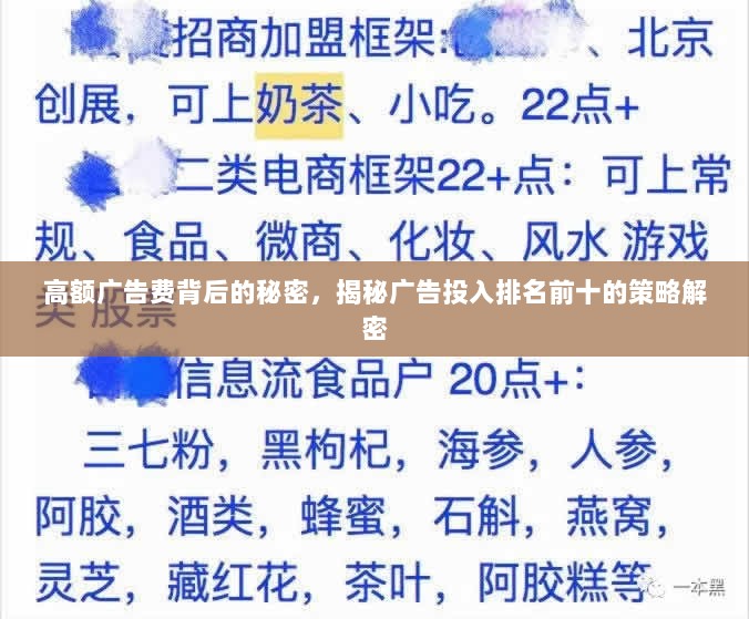 高额广告费背后的秘密，揭秘广告投入排名前十的策略解密