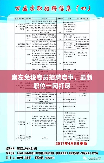 崇左免税专员招聘启事，最新职位一网打尽